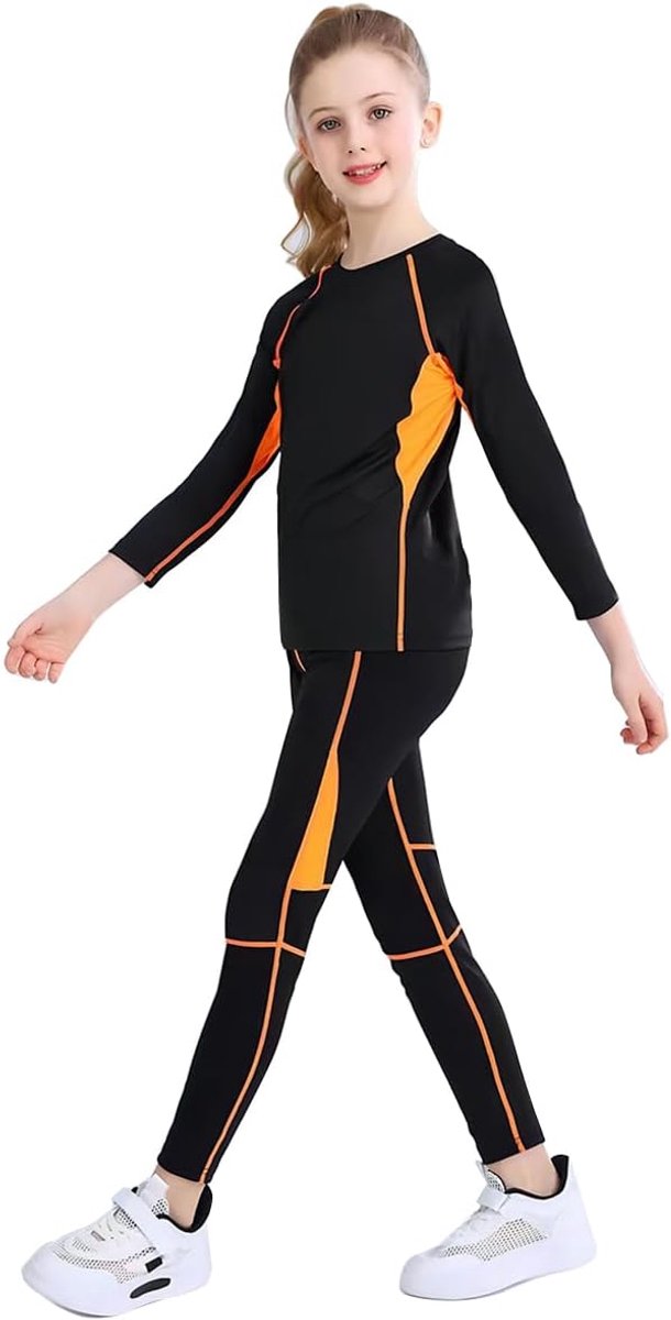 Linboo Meisjessportpak, 2-delig, yogapak met lange mouwen en broek, kledingset, ademend en elastisch, outdoor nauwsluitend dans- en fitnesskleding voor kinderen