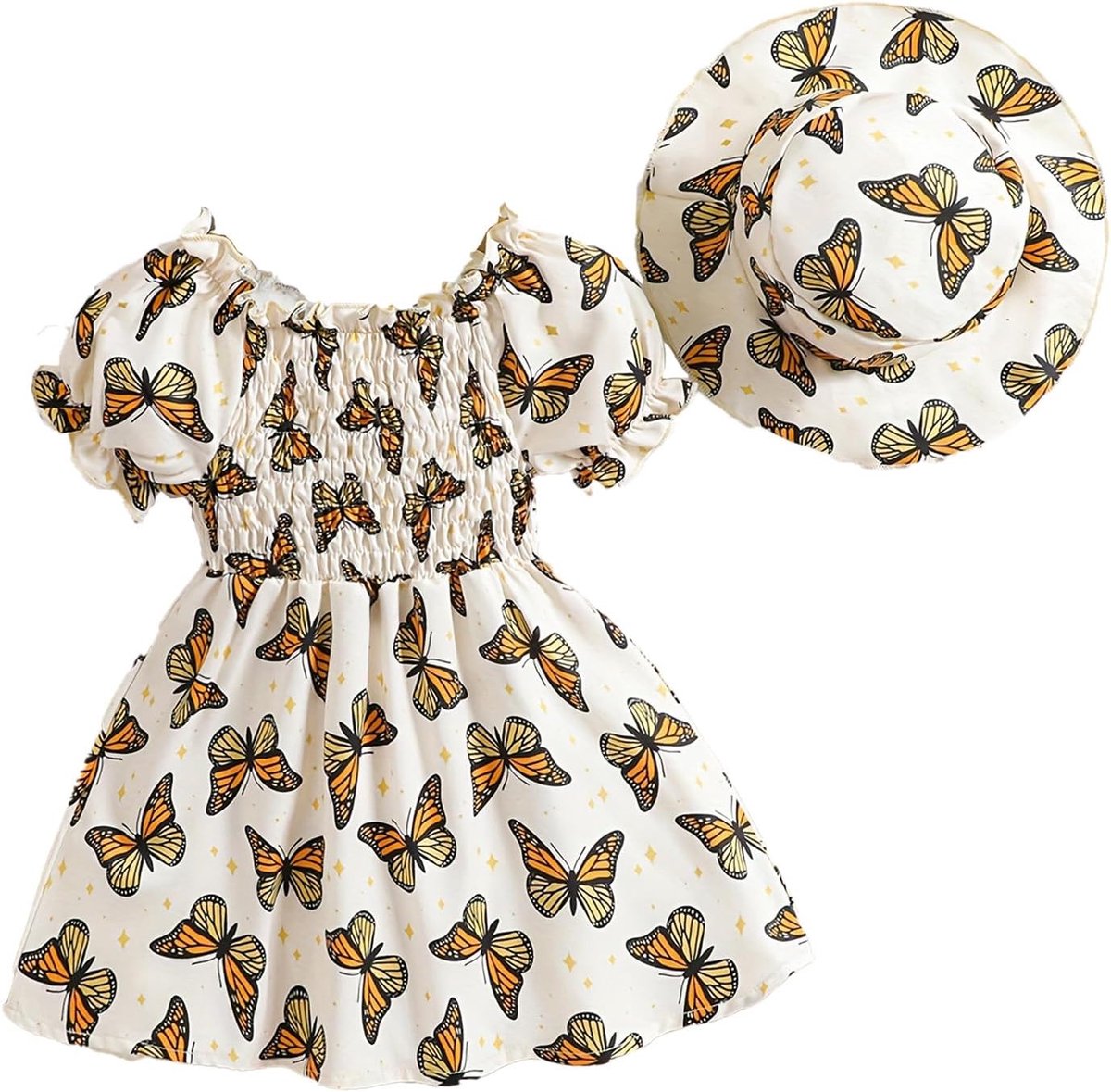 Prinsessenjurk voor babymeisjes, korte mouwen + hoed, 2-delige set, bloemen, strandjurk, kleding, lente, zomer