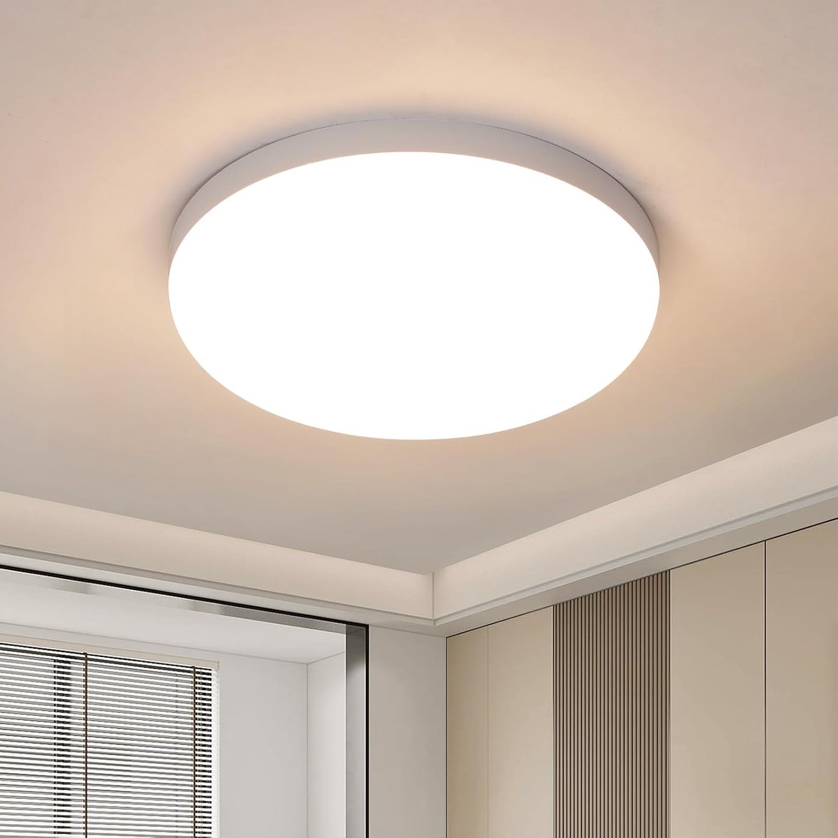 Led-plafondlamp, 32 W, IP44, ultradun, diameter 30 cm, rond, moderne lamp, 3500 lm, 3000 K, warm licht, voor badkamer, slaapkamer, keuken, woonkamer, balkon