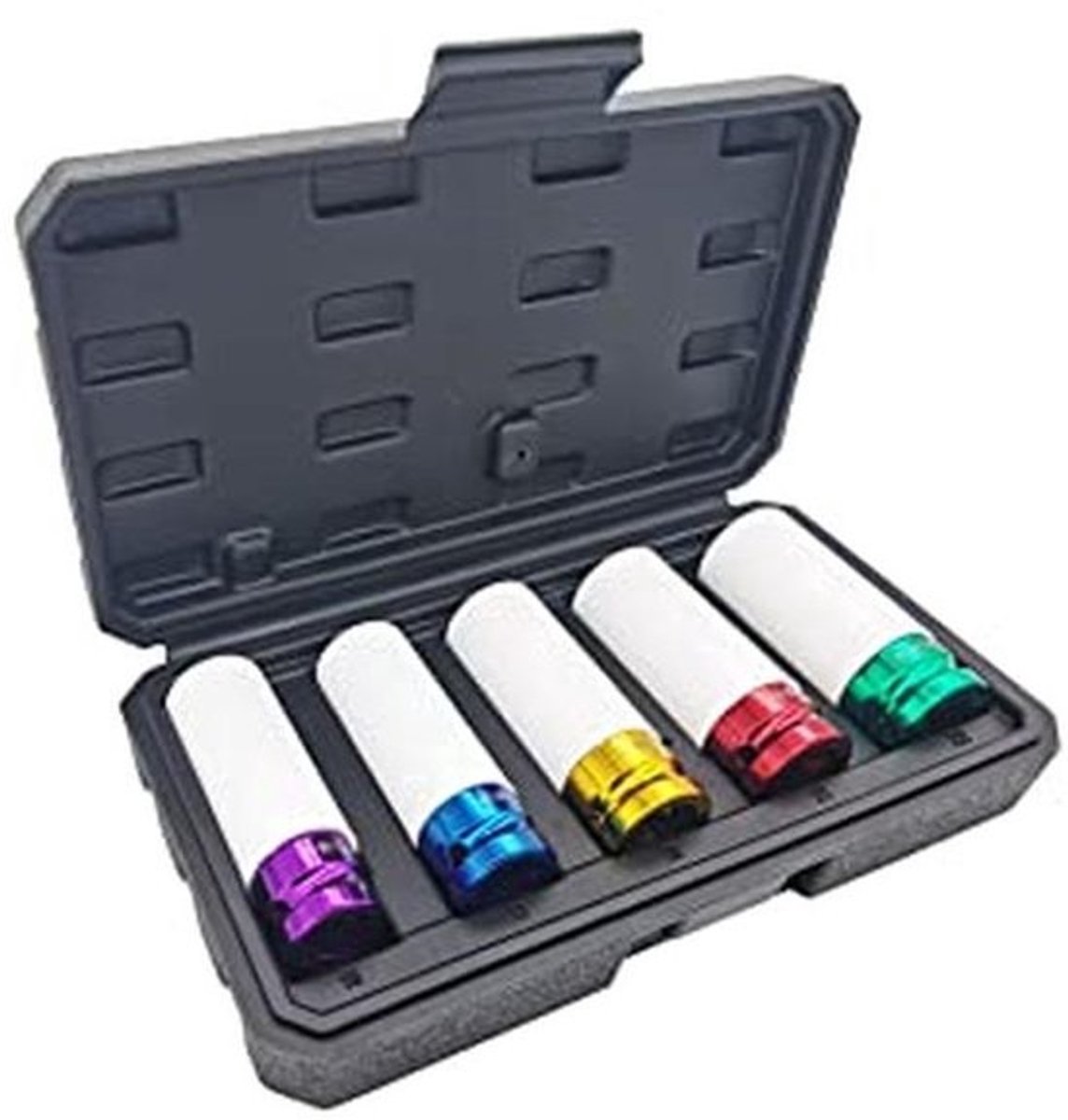 Dopsleutelset 5-delig voor aluminium velgen - Krachtbeschermdoppen 1/2 inch met kleurgecodeerde inzetstukken