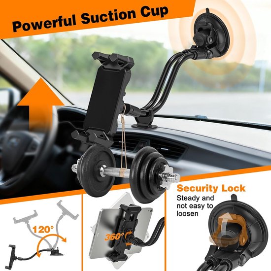 Auto met 12.21" Zwanenhals, 360° Draaibare iPad Autosteun, Dashboard Voorruit Tablethouder voor iPad Air/Pro/Mini, 4,7-13,5" Tablets — afbeelding 3
