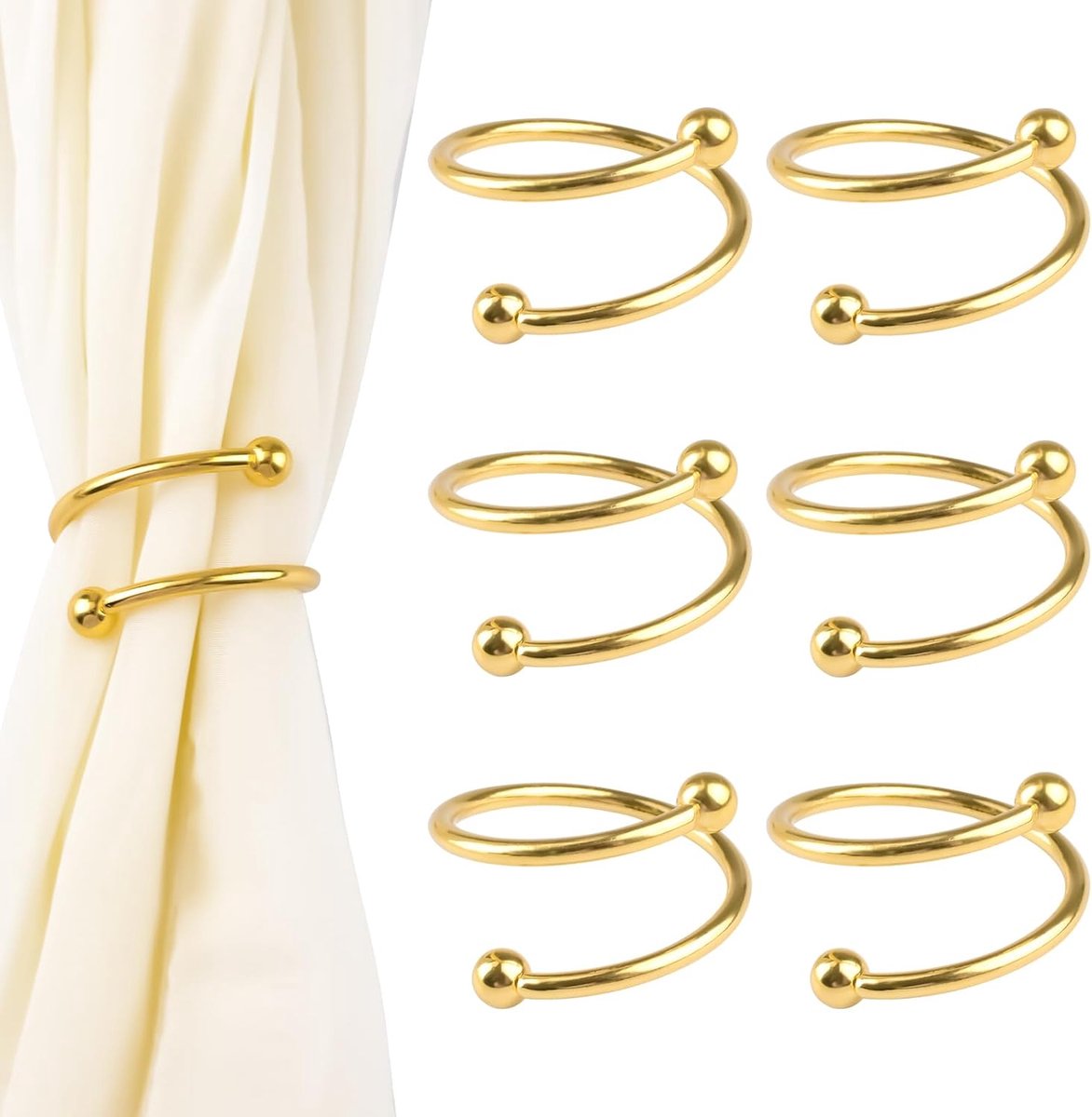 6 stuks eenvoudige gordijnbinders metalen decoratieve twist gordijn touw gespen creatieve willekeurige modellering draperie terughoudendheid voor dunne gordijnen, klamboe (gouden kralen)