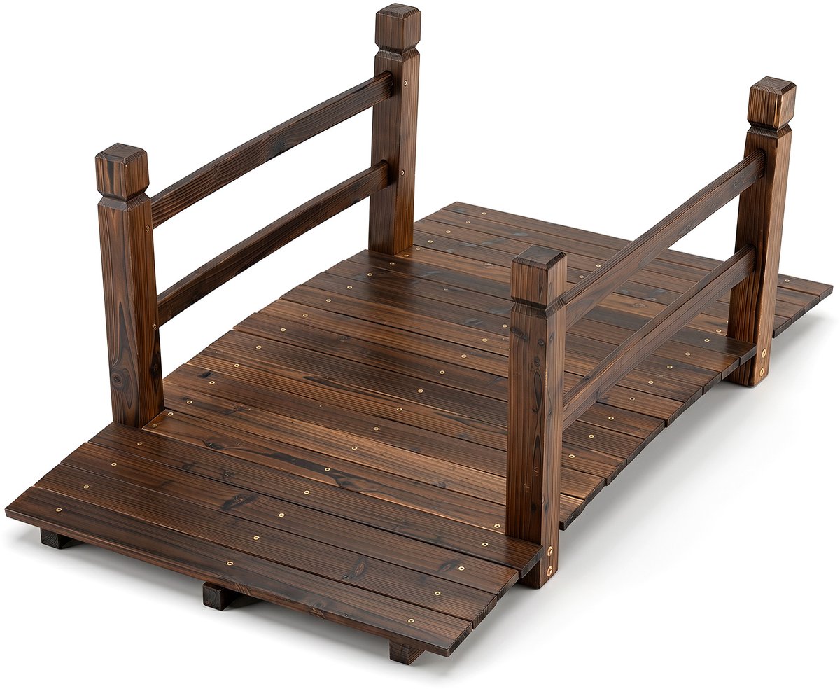 COSTWAY Brug, vijverbrug, tuinbrug, bruin (125 x 68 x 47 cm)