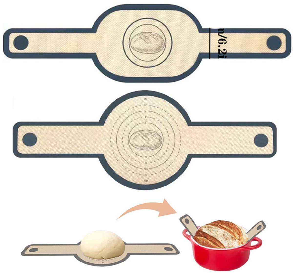 2-delige Siliconen Deeg Bakmat - Siliconen broodmat - Rsling bakmat - Gebruikt voor het bakken van brood, toast, deeg en gebak - 58 × 15.8 cm - Geschikt voor het bakken van brood, in de oven, magnetron en airfryer - Grijs