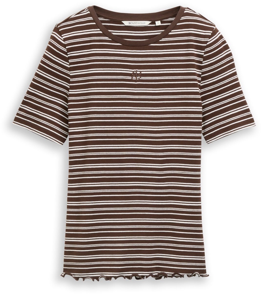 Tom Tailor Denim - Slim fit T-shirt met borduursel - Maat XS - brown white irregular stripe