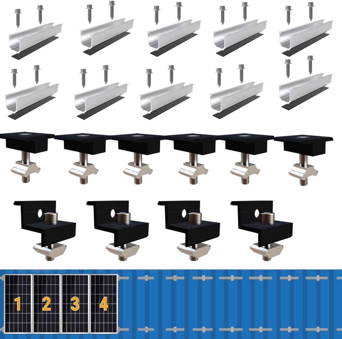 Beugelset voor zonnepanelen, 12 cm en accessoires, zwart geanodiseerd, 30-35 mm, verstelbare beugel voor - ShopVlot