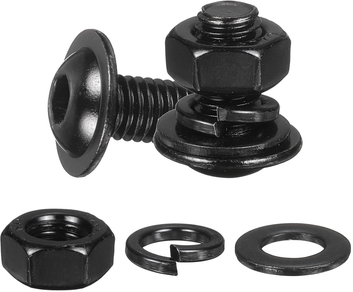 Set van 20 M8 x 12 mm flenskop binnenzeskantschroeven, zwart, 304 roestvrij staal, 18-8 zeskantschroeven, moeren, sluitringen en veerringen, voor doe-het-zelf meubels, auto