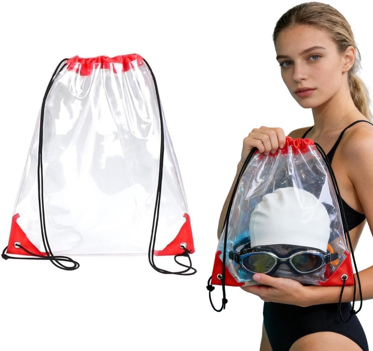 1 x tas, rugzak, reistas, transparante tas met trekkoord, geschikt voor school, sportschool, reizen enz.