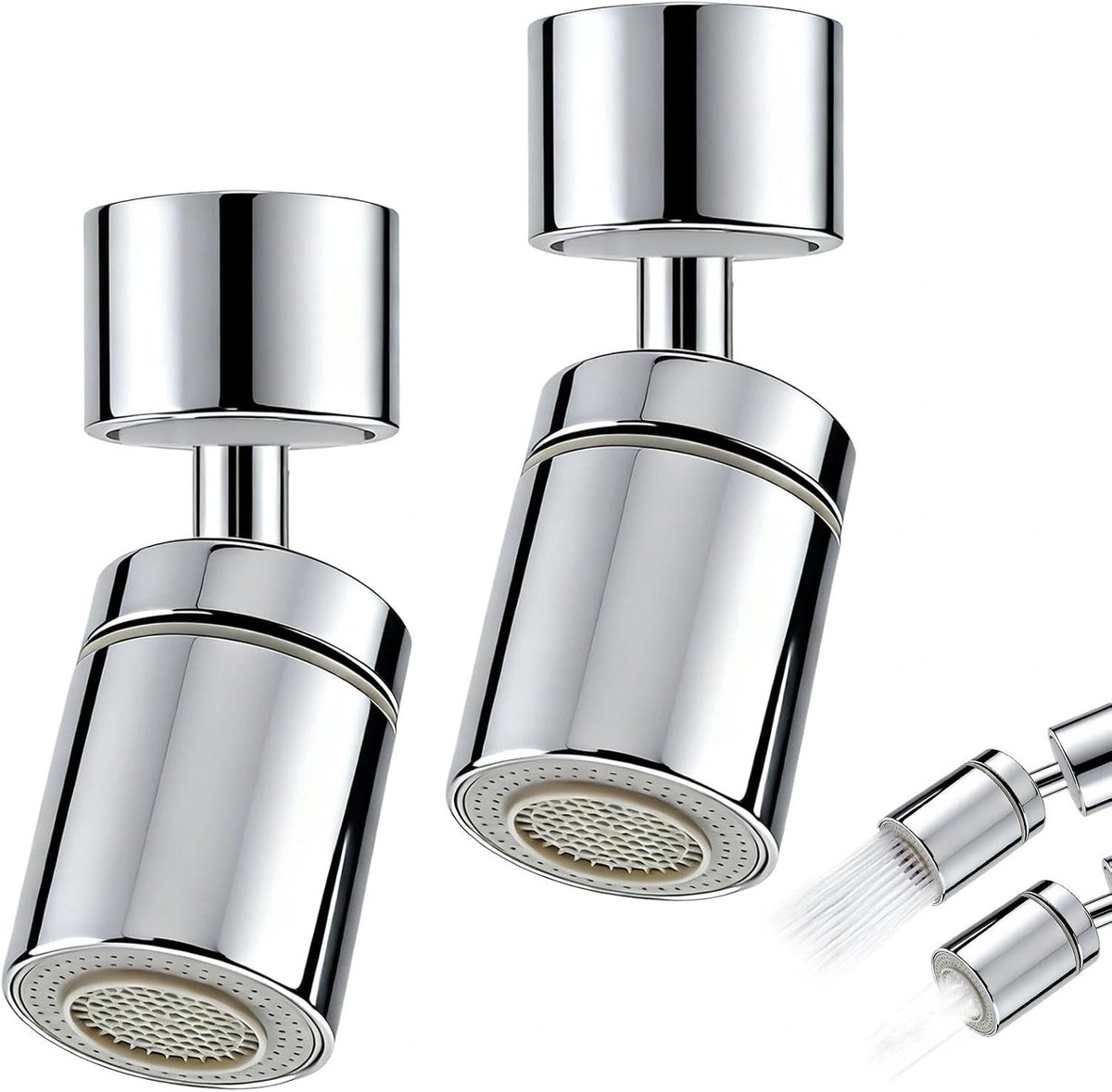 2 stuks kraanverlengingen, roterende draaibare kraanopzetstukken, zilveren kraanopzetstuk, zachte/krachtige modus, voor thuis, hotels, restaurants