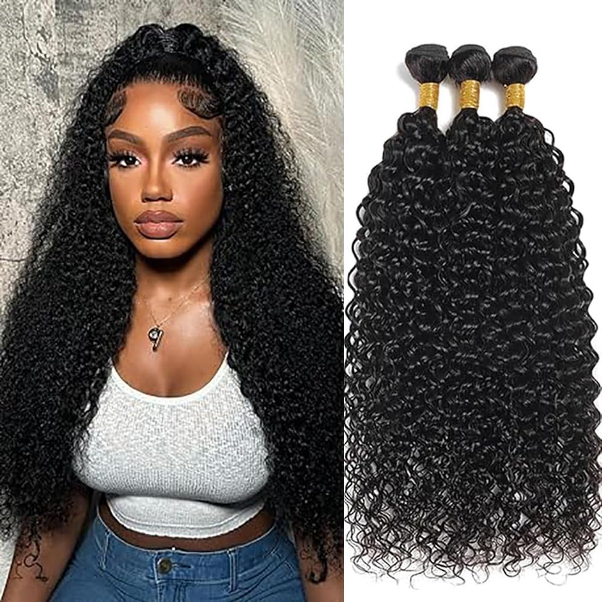 Wave Human Hair Bundles Unprocessed Human Hair Extensions Natural Black #1B Color Double Weft Weave 3 Bundles 50g/Piece for Woman 12 14 16 Inch