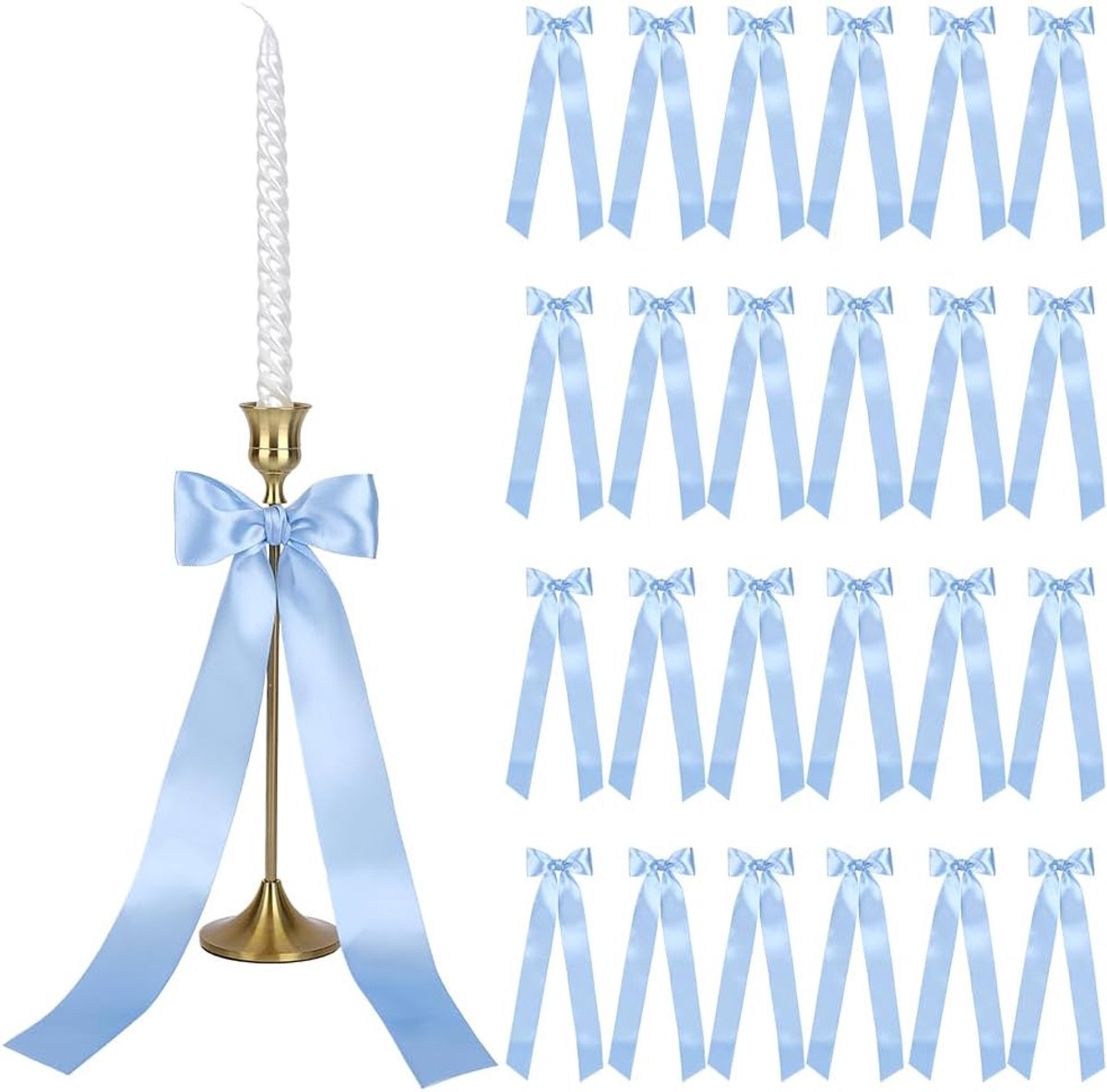 24 decoratieve vlinderdas van polyester, 35 x 10 x 0,9 cm, lichtblauw, voor kandelaar.