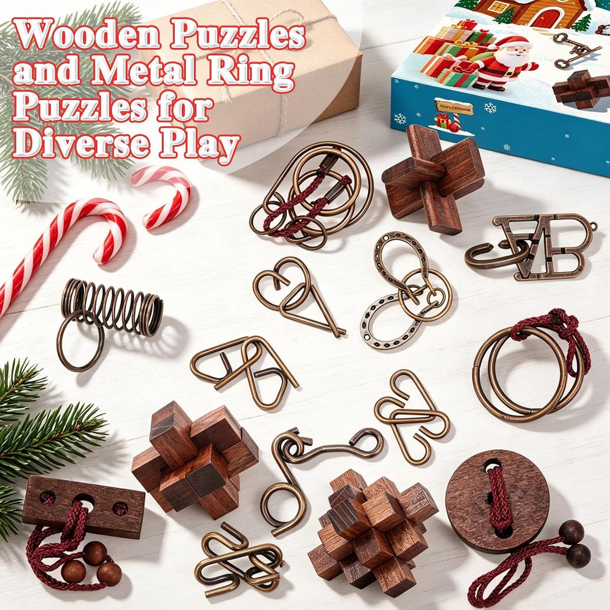 Adventskalender 2026 puzzelspellen voor volwassenen - jongens en meisjes - 24 verschillende 3D-puzzels, houten en metalen puzzels, 24 dagen aftelkalender, 3D-puzzel, cadeau voor het hele gezin voor — cadeau in Spellen & Speelgoed - foto 3
