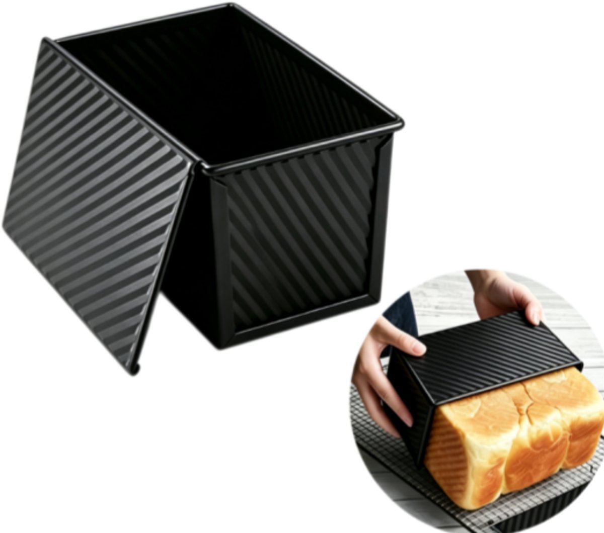 Broodvorm - Broodbakpan - Antiaanbaklaag - Met deksel - Rechthoekig - Geschikt voor brood, cakes en gebak - Onmisbaar bakgereedschap - 18,8*9,6*8,6 cm - Zwart