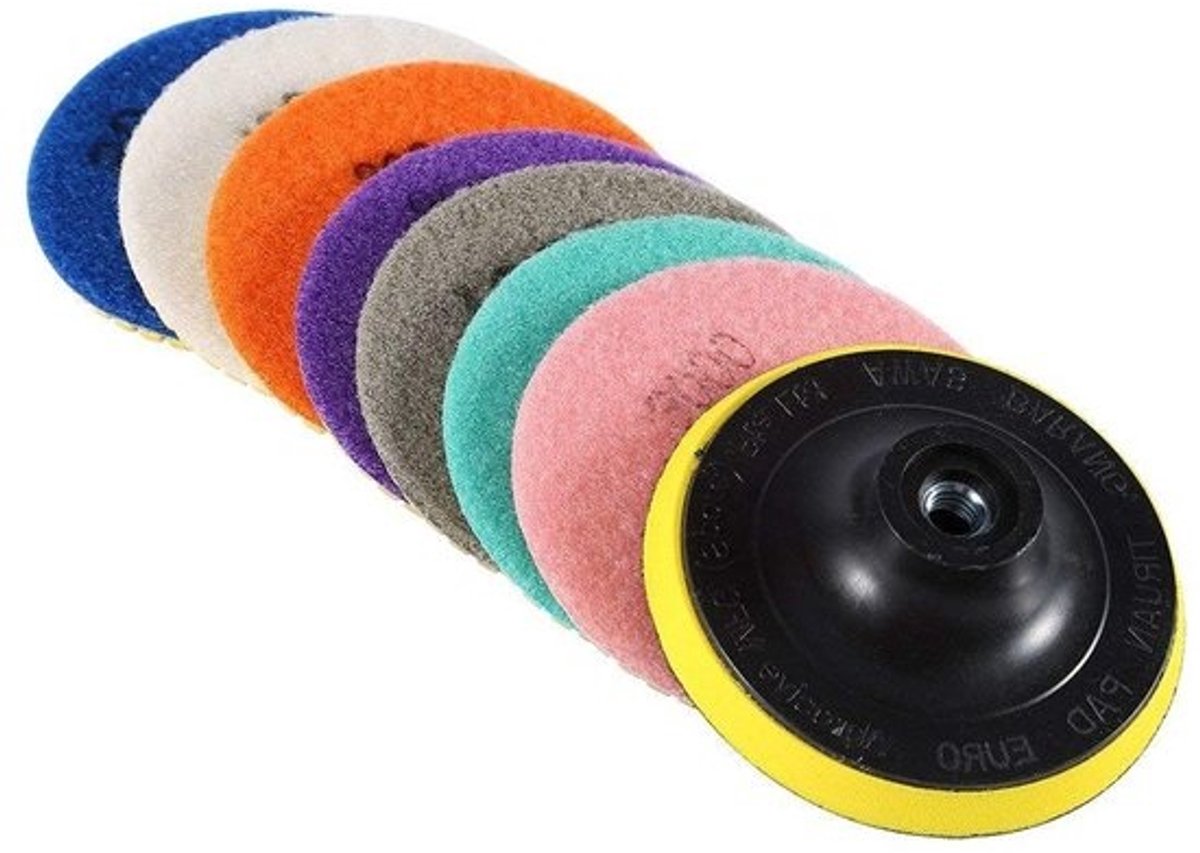 Set diamantpolijstpads - voor nat en droog polijsten - Schuurpads van 50# tot 3000# - voor graniet, steen en beton - 4 inch polijstschijven
