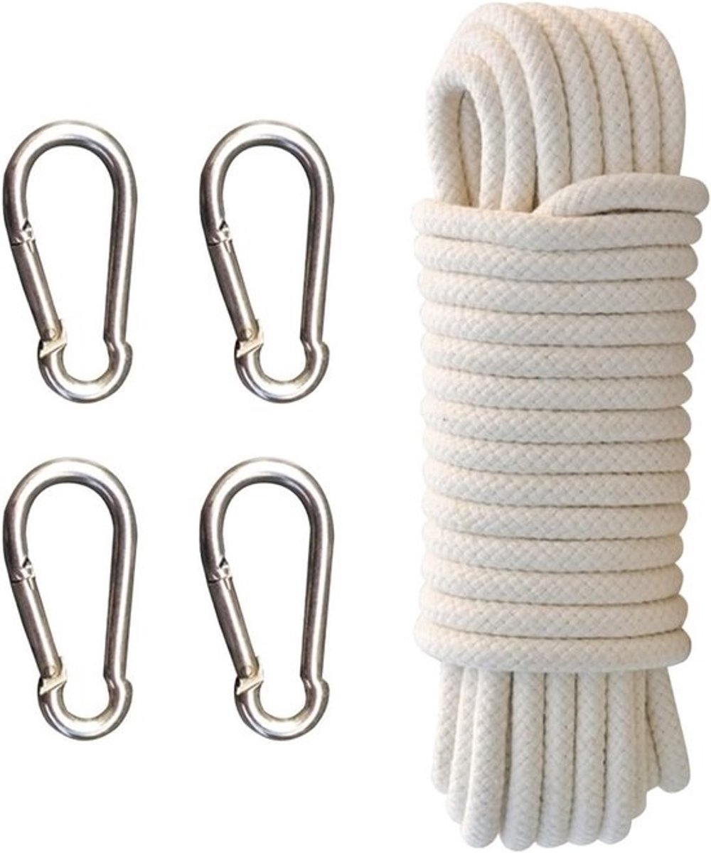 Duurzaam Nylon Touw voor Vlaggenmasten, Waslijnen en Hondenlijnen - Inclusief 4 Bevestigingshaken (6mm x 10m)