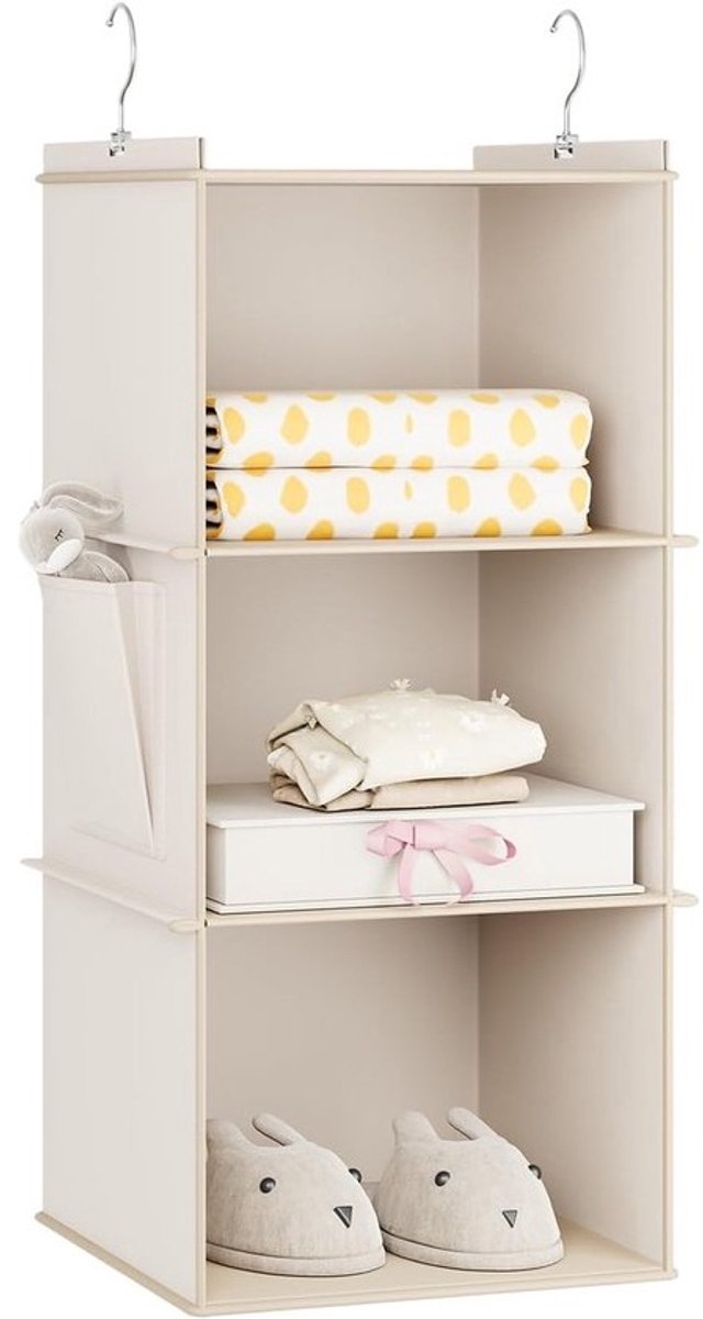 Hangende opberger - met 3 planken - voor kleding - Vouwbare kledingorganizer - met zijvakken - voor kledingkastopslag, beige