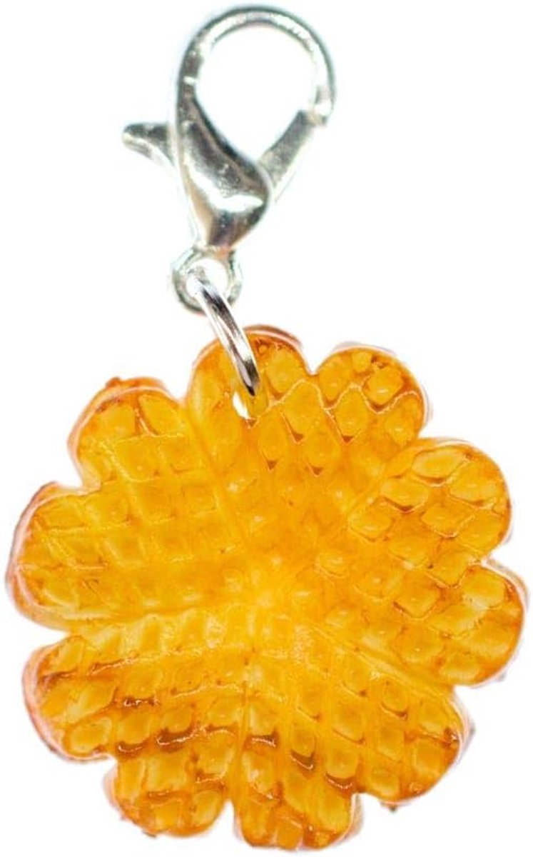 Wavel-bedel, cake, gebak, wafels, lichtbruin, handgemaakt modesieraad, kettinghanger, verzilverd, bedelhanger, bedelarmband, hanger voor armband, 18mm, Katoen