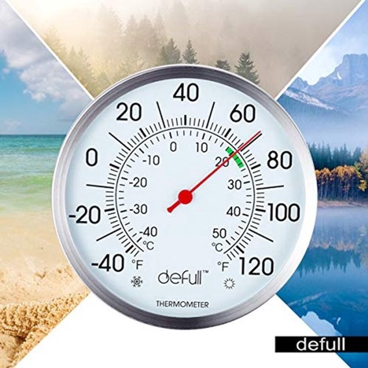 Grote 5 inch wijzerplaat thermometer voor binnen en buiten - batterijvrij en roestvrij staal, -40 °C tot 50 °C