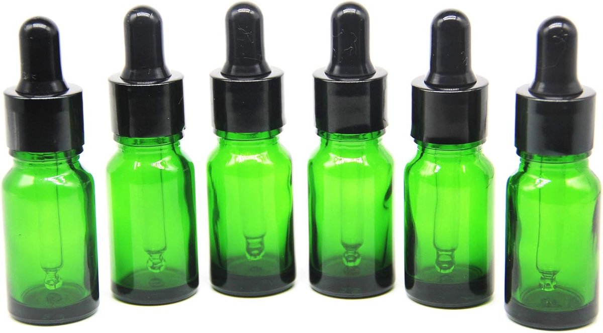 Groen Glazen Druppelflesje 10ml, met Glazen Pipet Druppelaar, voor Essentiële olie, Aromatherapie, Cosmetica, Laboratorium, Apotheek, Reizen, Massage - 12 Stuks
