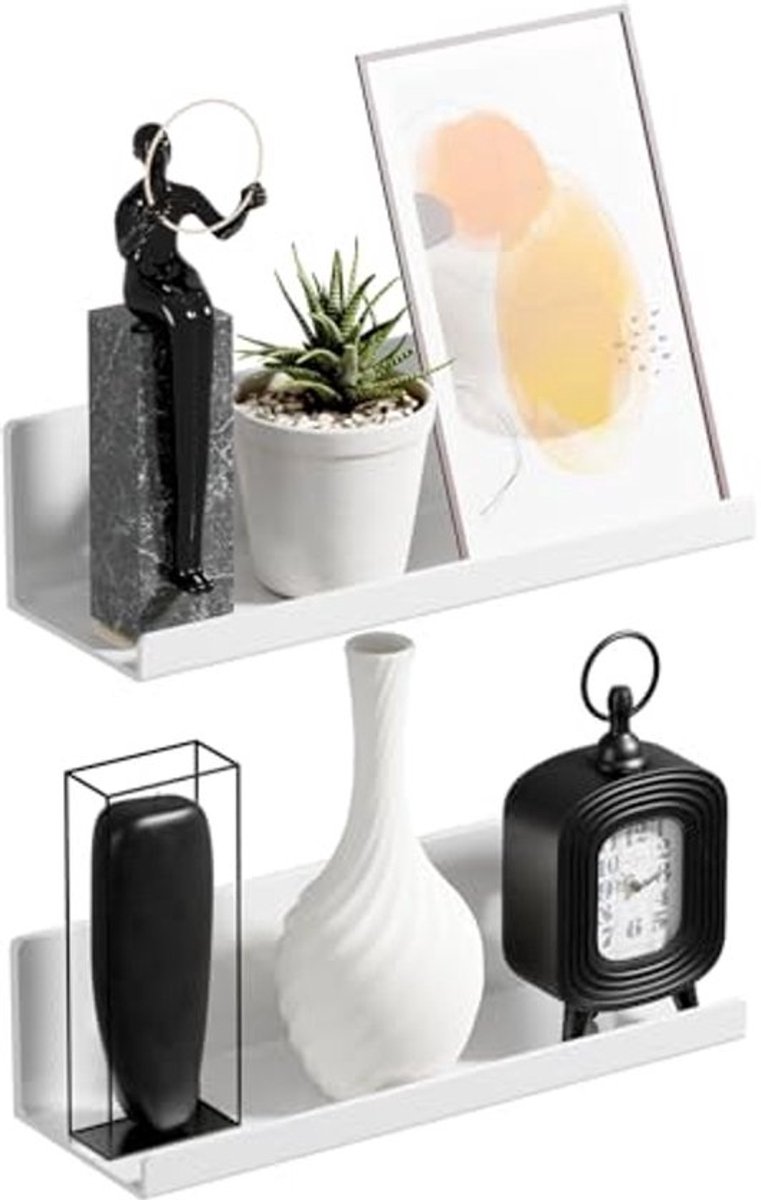 Wandrek zonder boren - Stabiel en Zwevend Wandplank voor Keuken, Badkamer, Woonkamer, Slaapkamer - 2 Stuks - Wit
