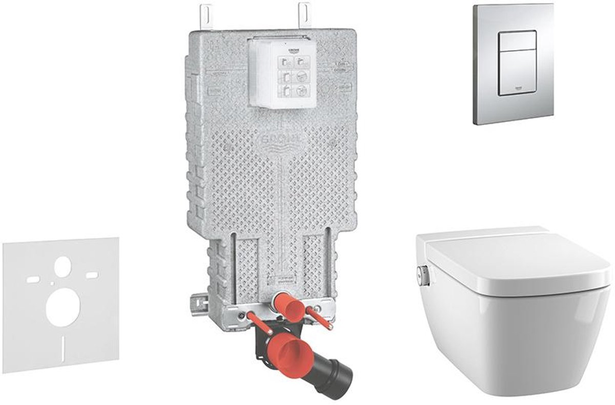 Complete toiletset douche WC + Tece Wc zitting, Skate Cosmo bedieningsplaat, Rimless, SoftClose, chroom