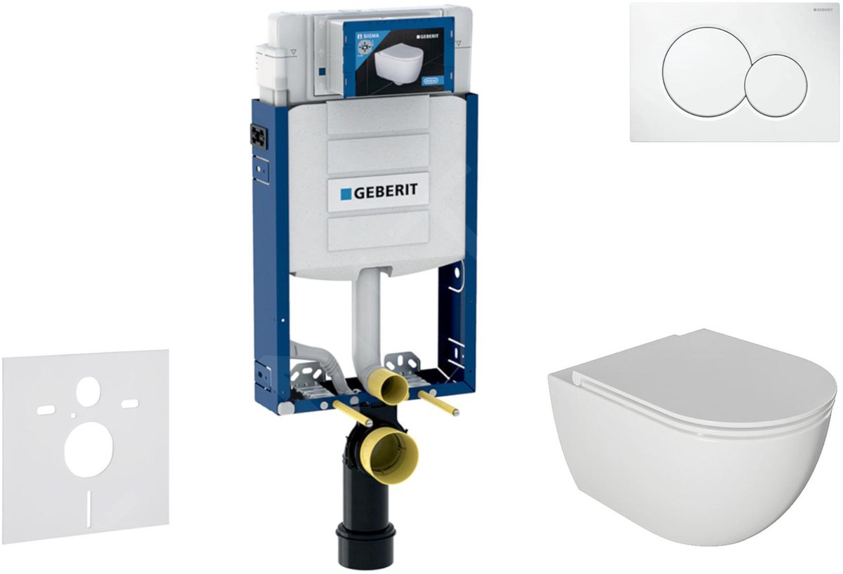 Voorwand montageset, Oudee toilet en softclose zitting, Sigma01 bedieningsplaat, alpine wit
