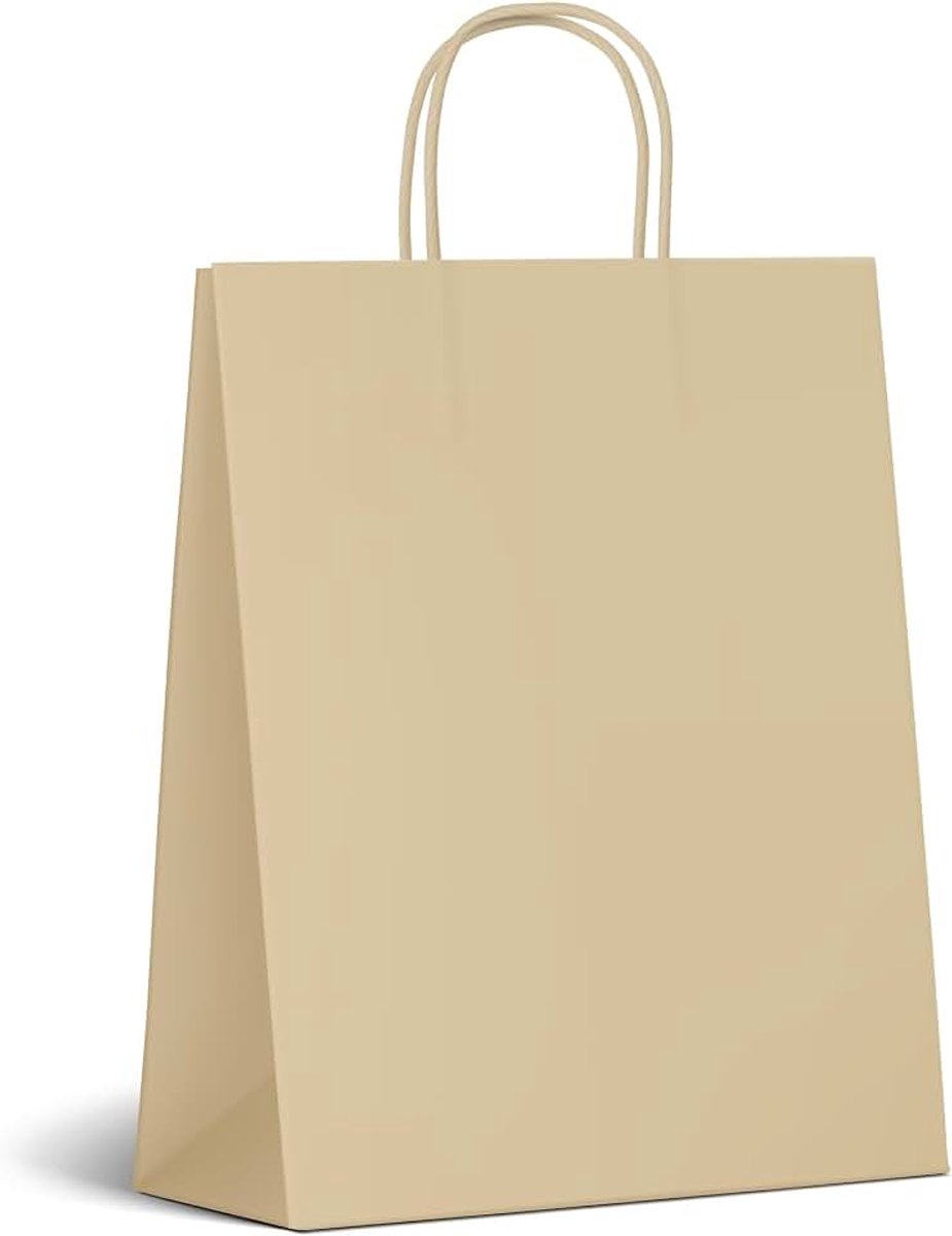 50 stuks papieren zakken met handvat, 32 x 12 x 41 cm, cadeauzakjes met papieren koord, kraftpapieren zakjes, bruine cadeautassen, grote papieren zakken voor winkelen