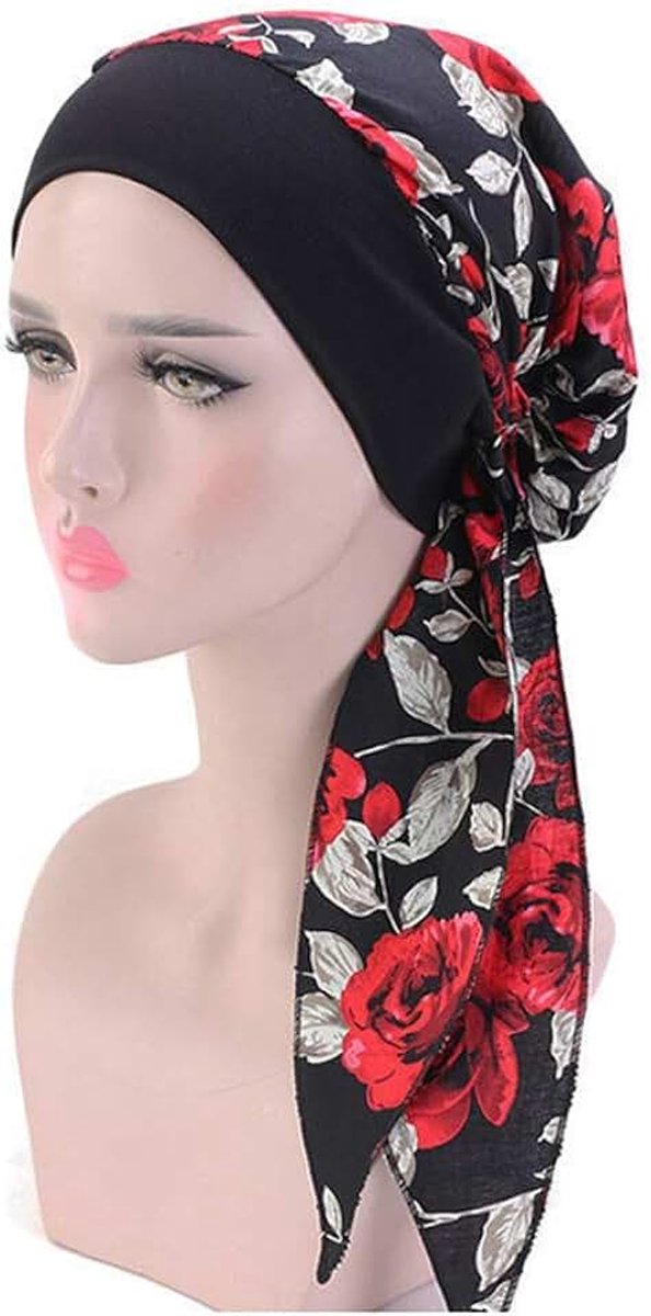 Chemo Tulband, Katoenen Tulband Cap Elastische Hoofd Cover Tulbanden Satijn Hoofd Sjaal Hoofddeksels Headwrap Voor Kanker Vrouwen, Rode Roos