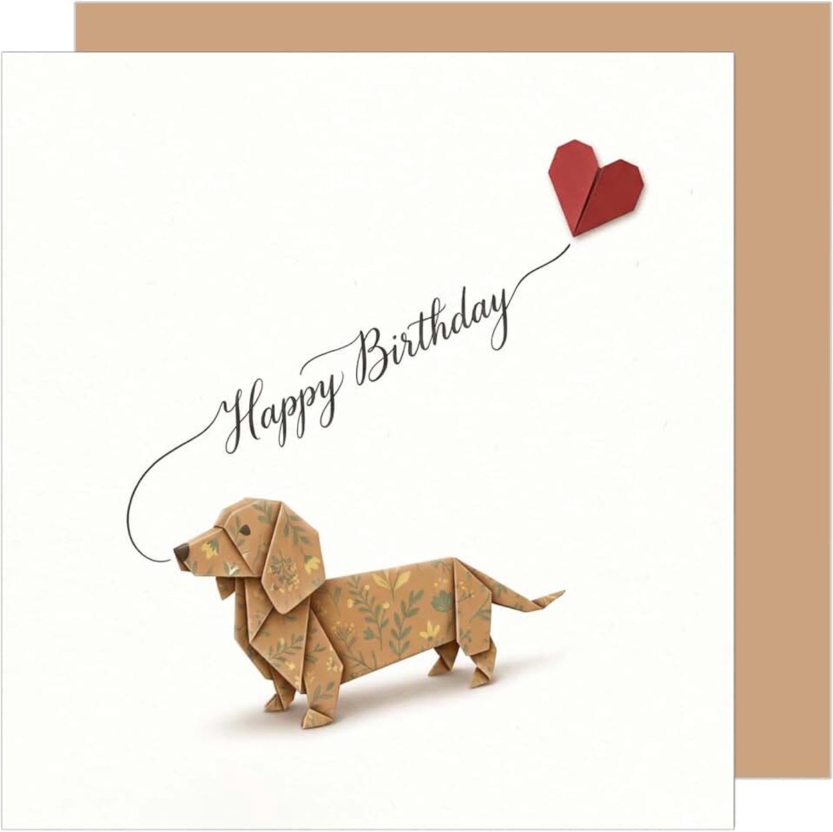 Seidel Premium vierkante verjaardagskaart met envelop. Wenskaart Engels Happy Birthday voor mannen vrouwen vrienden teckel herzballon origami (GQ565 SW026)