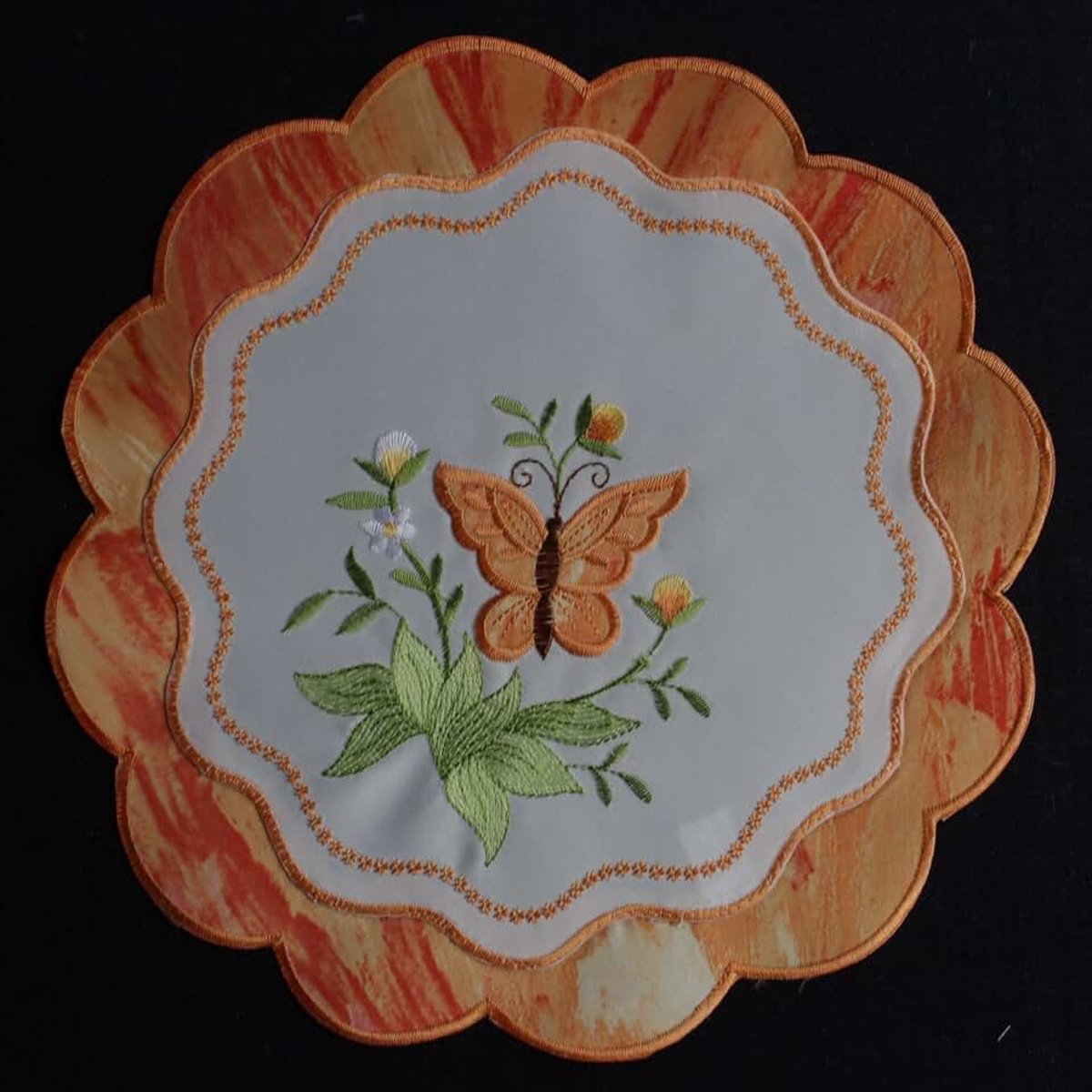 Tafelkleed borduurwerk tafelloper tafelkleed tafelkleed terracotta vlinder (30 cm rond)