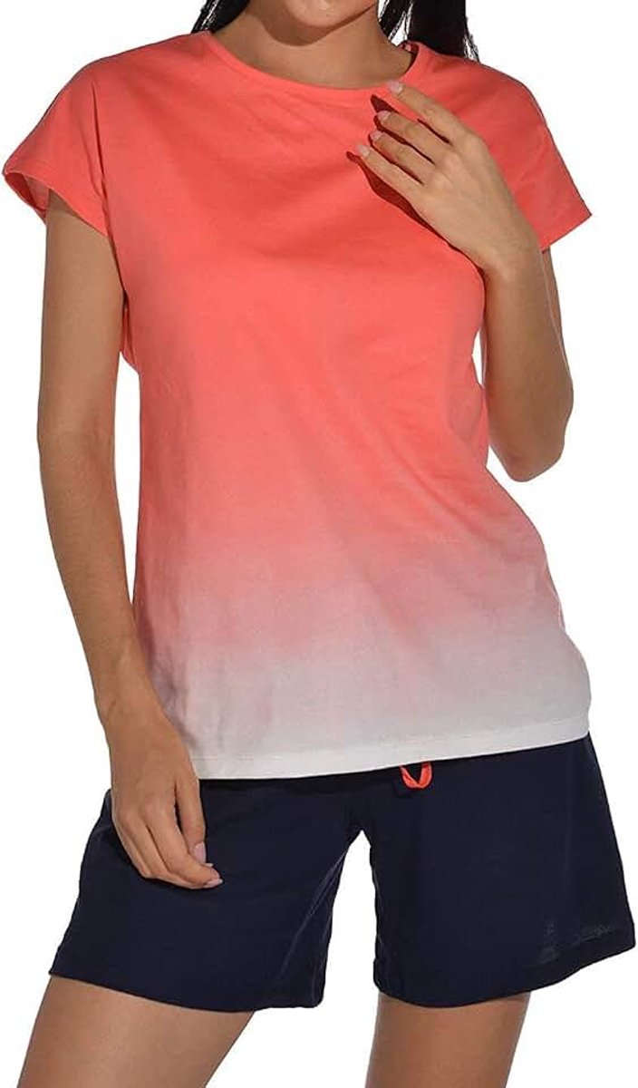 Verano Damespyjama kort zalm kleuren met kleurverloop.