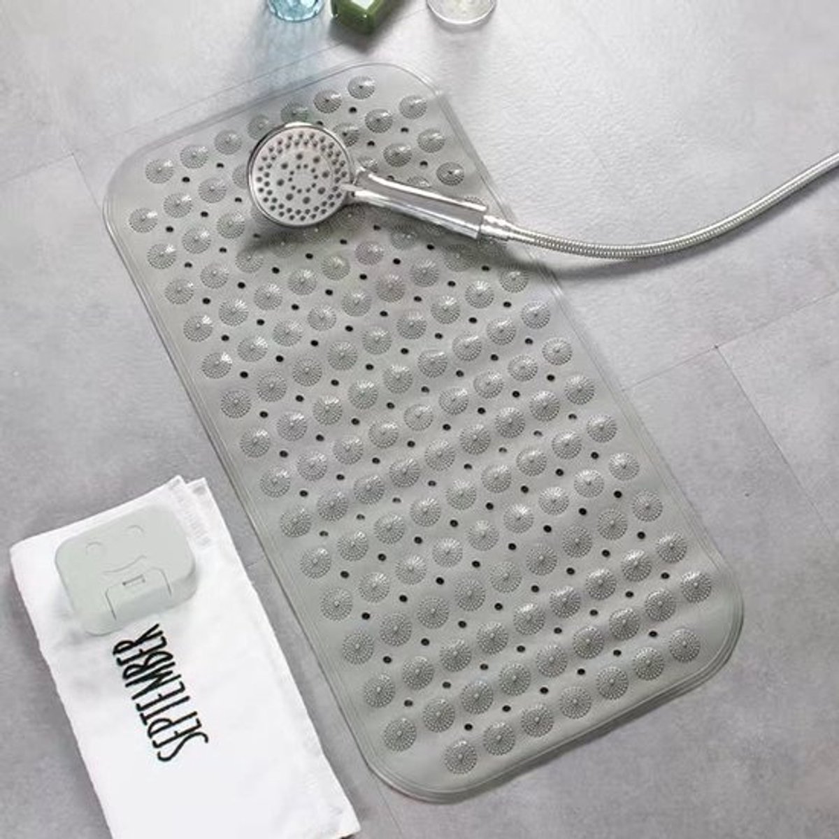 Antislip Douchemat voor Sauna en Doucheruimtes - Massage Douchemat 48 x 48 cm - Machinewasbaar en Met Zuignap - Grijs