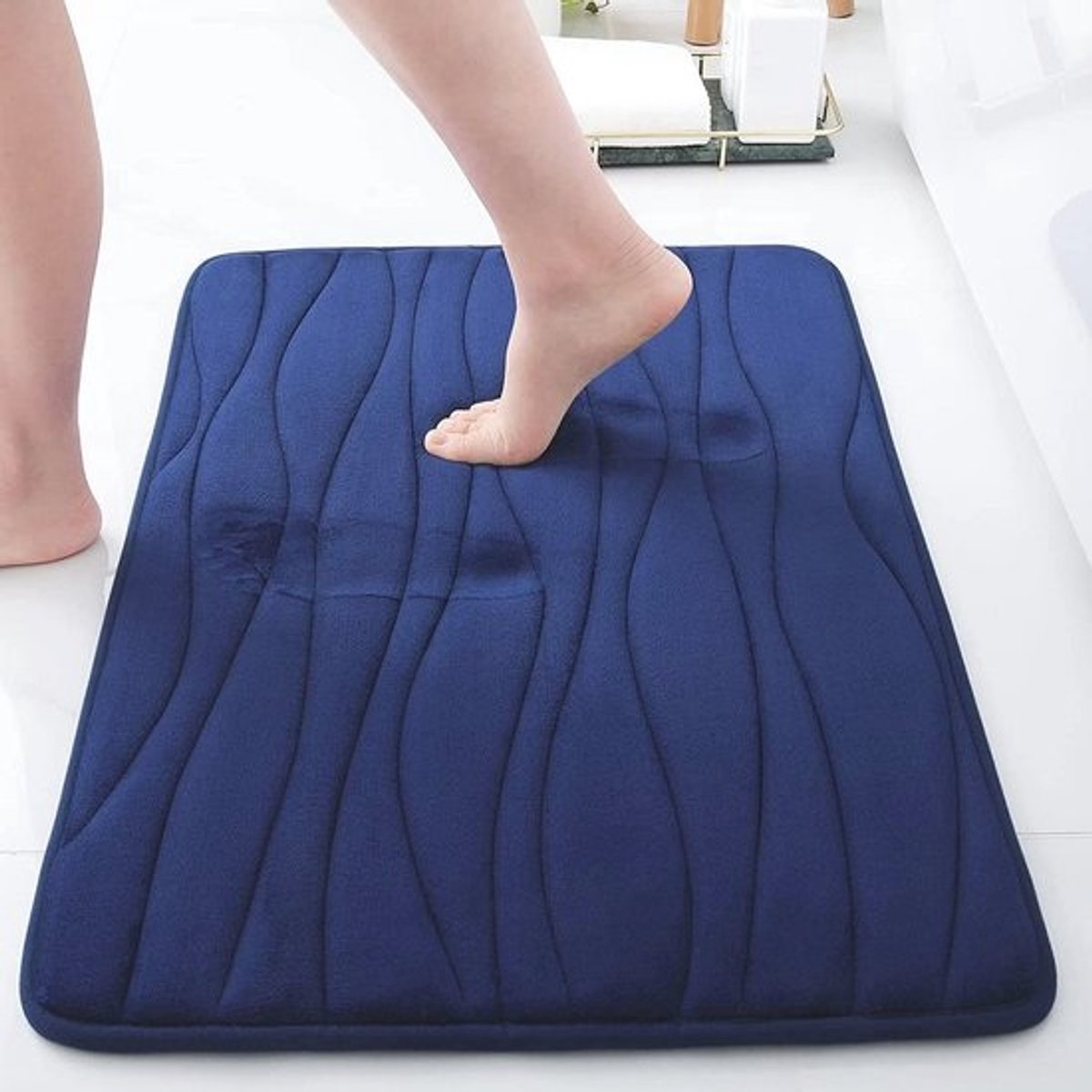 Badkamertapijt van traagschuim - zachte, antislip en absorberende badmat - marineblauw 40 x 60 cm