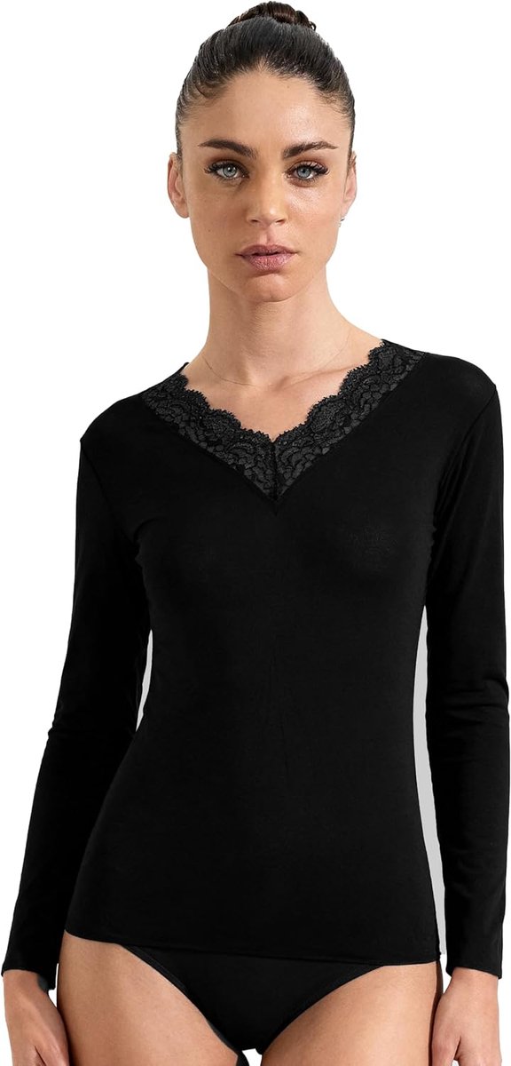 Pura Dames ondershirt lange mouwen met kasjmier kant elegant thermisch warm basislaag