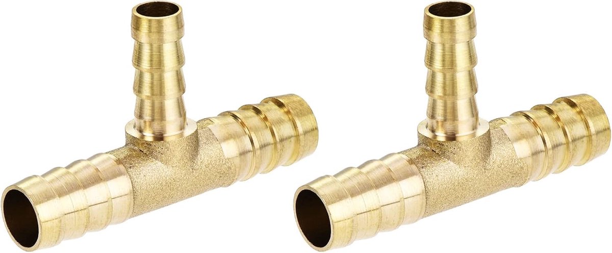 2 Pack weerhaak slangfittingen - 3/8" x 3/8" x 1/4" messing slangfitting pijpconnector van toepassing op waterbrandstof (T-vormige 3-weg)