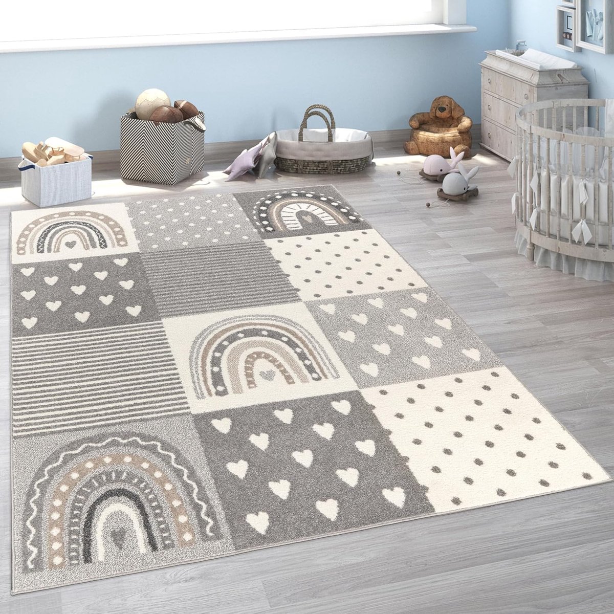 Home Kindertapijt Vloerkleed voor de kinderkamer Vloerkleed Kinderkamer Meisjes Jongens Verschillende Motieven En Formaten, Maat:133x190 cm, Kleur:Grijs 4