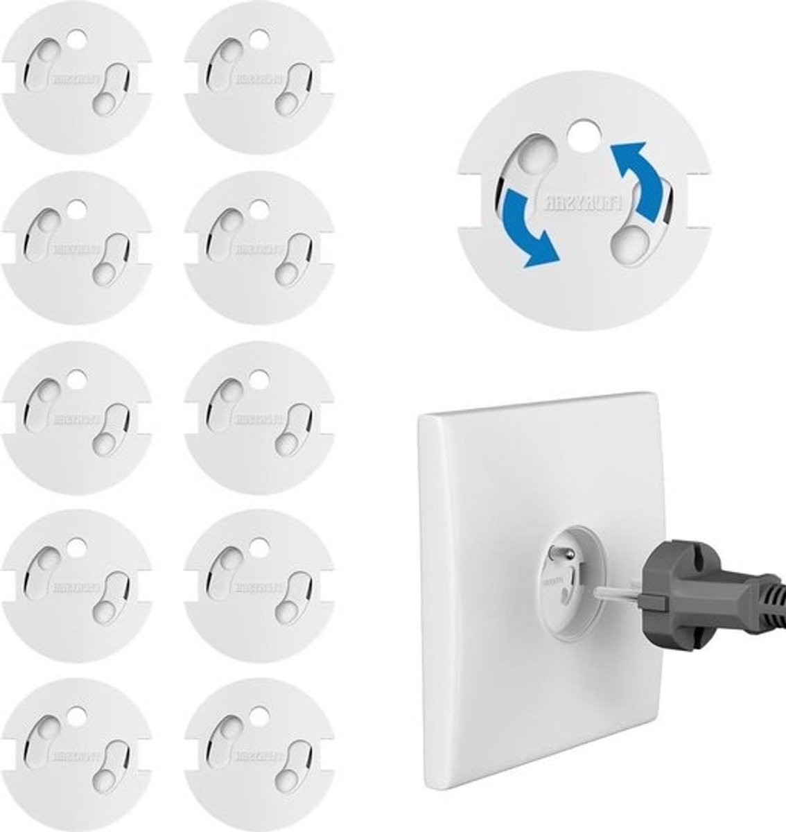 Stopcontact beveiliging - babyveiligheid - snelle installatie - elektrische schokken - Florysar - draaimechanisme - universele kleur - 3 m lijm - bewezen veiligheid stopcontact beveiliging