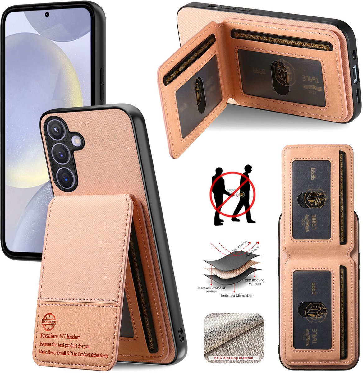 Luxe Backcover met Anti-RFID Kaarthouder en Standaardfunctie voor Galaxy A57 _ Roze