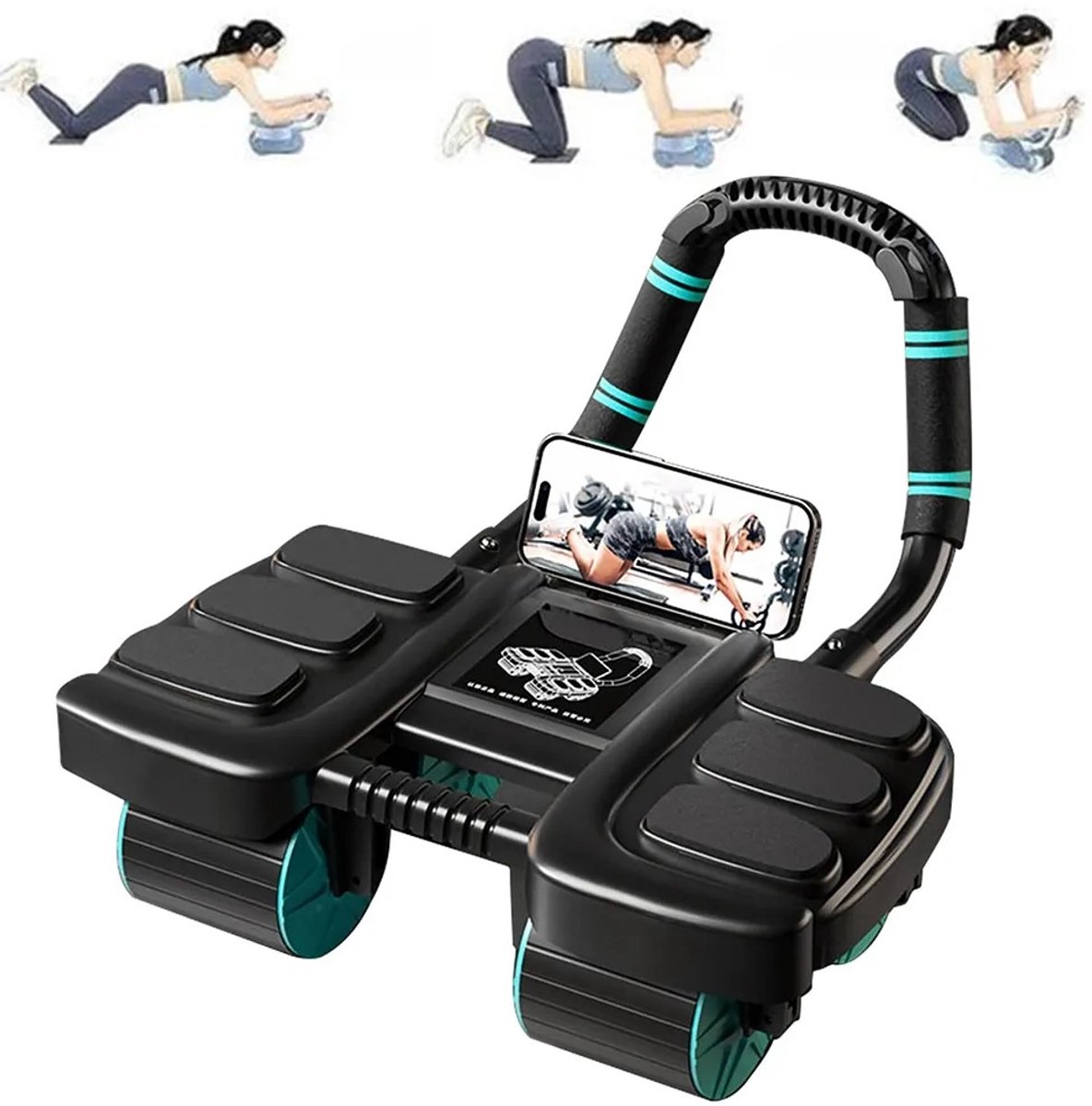 NextNovaDeals Buikroller - 4 Wielen - 6 Elleboog Ondersteuning - Gevoerde Steun - Auto Rebound - Driehoekig - Ab Roller - Fitness