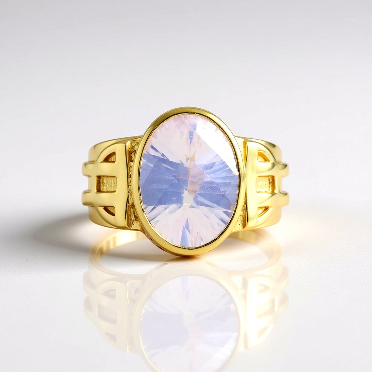 Cavill - Luxe damesring - 925 Sterling Zilver verguld - Maanblauwe kwarts 4,321 ct - Ovaal dambord geslepen Braziliaanse edelsteen