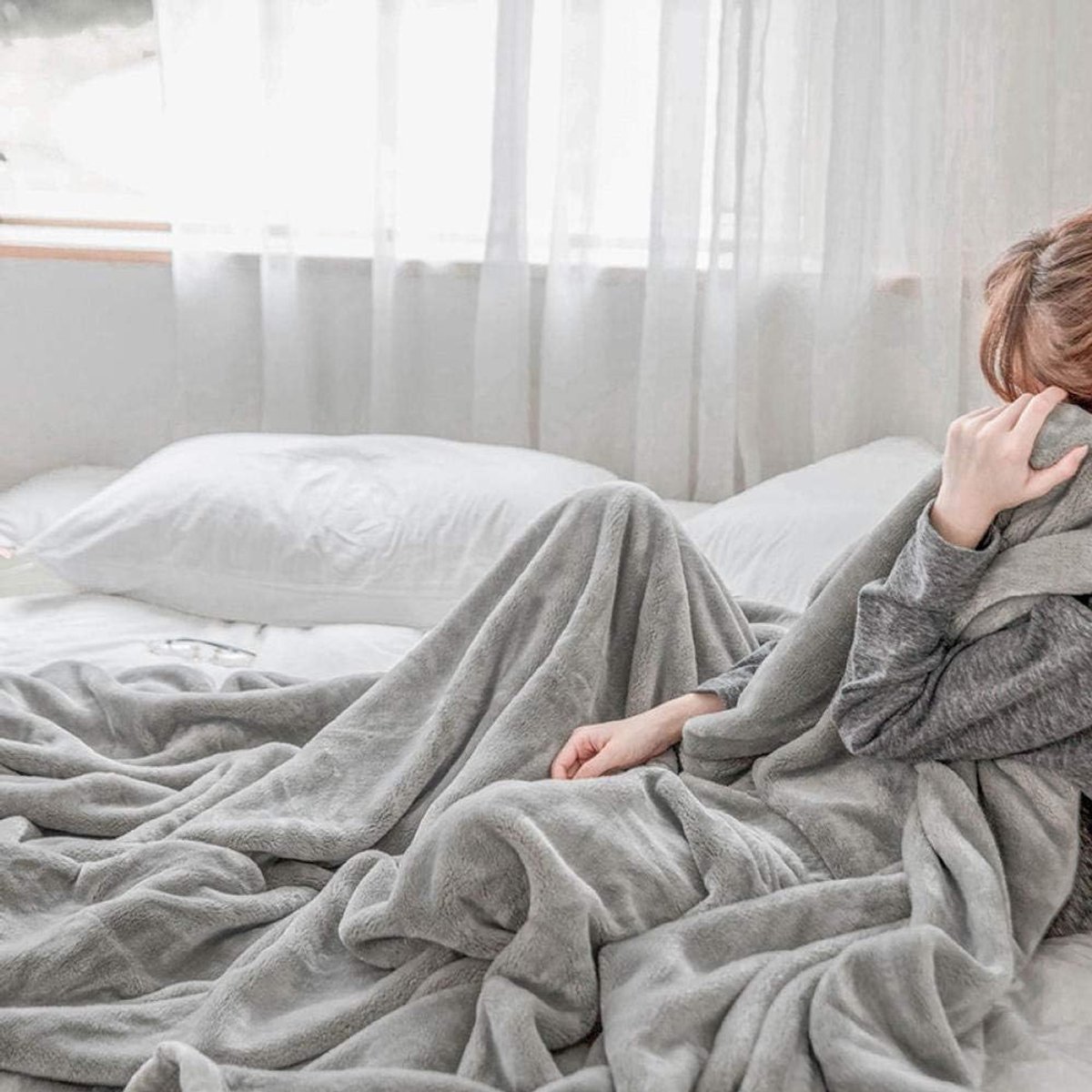 Fleece werpdekens Reisformaat - Superzachte donzige warme stevige bedspreien voor bank Microfiber deken -Zilver grijs_180 × 200 cm 3,8 kg