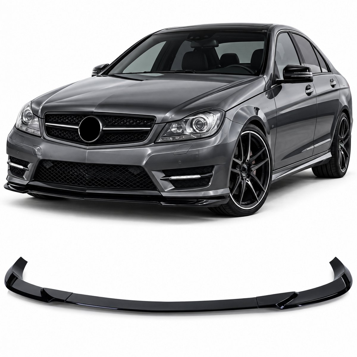 Frontspoilerlip Geschikt voor Mercedes C-Klasse W204 S204 Facelift 2011-2014 AMG Line – Hoogglans Zwart