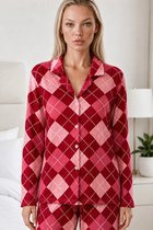 JANE WOLF Dames Pyjama Set 2-delig - Rood/Roze Geruit - Lange Mouw - Lange Broek - Relaxed Fit - Model 4668 Maat M