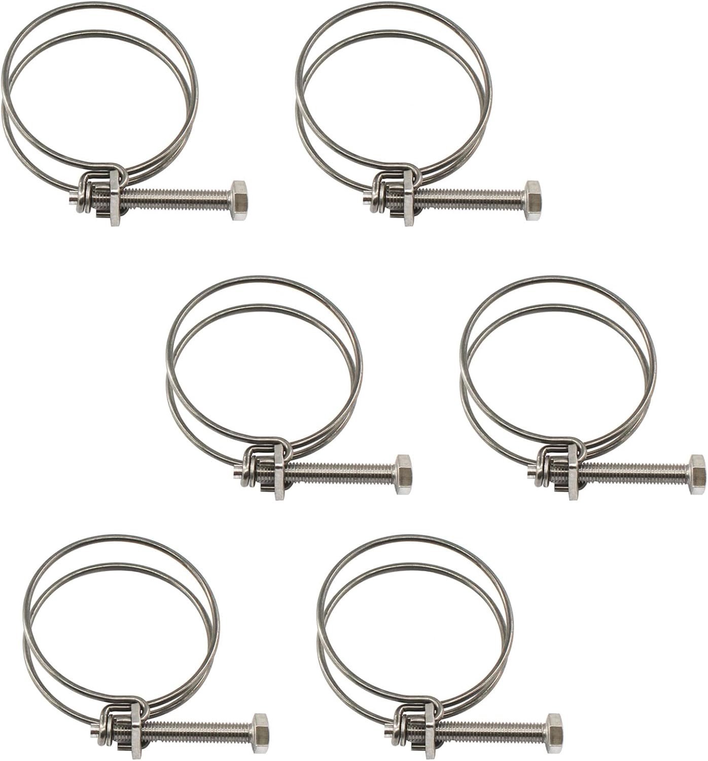 Set van 6 Dubbele Draad Slangklemmen 60-65mm - Roestvrij Staal Slangklemmen voor Slangen en Buizen