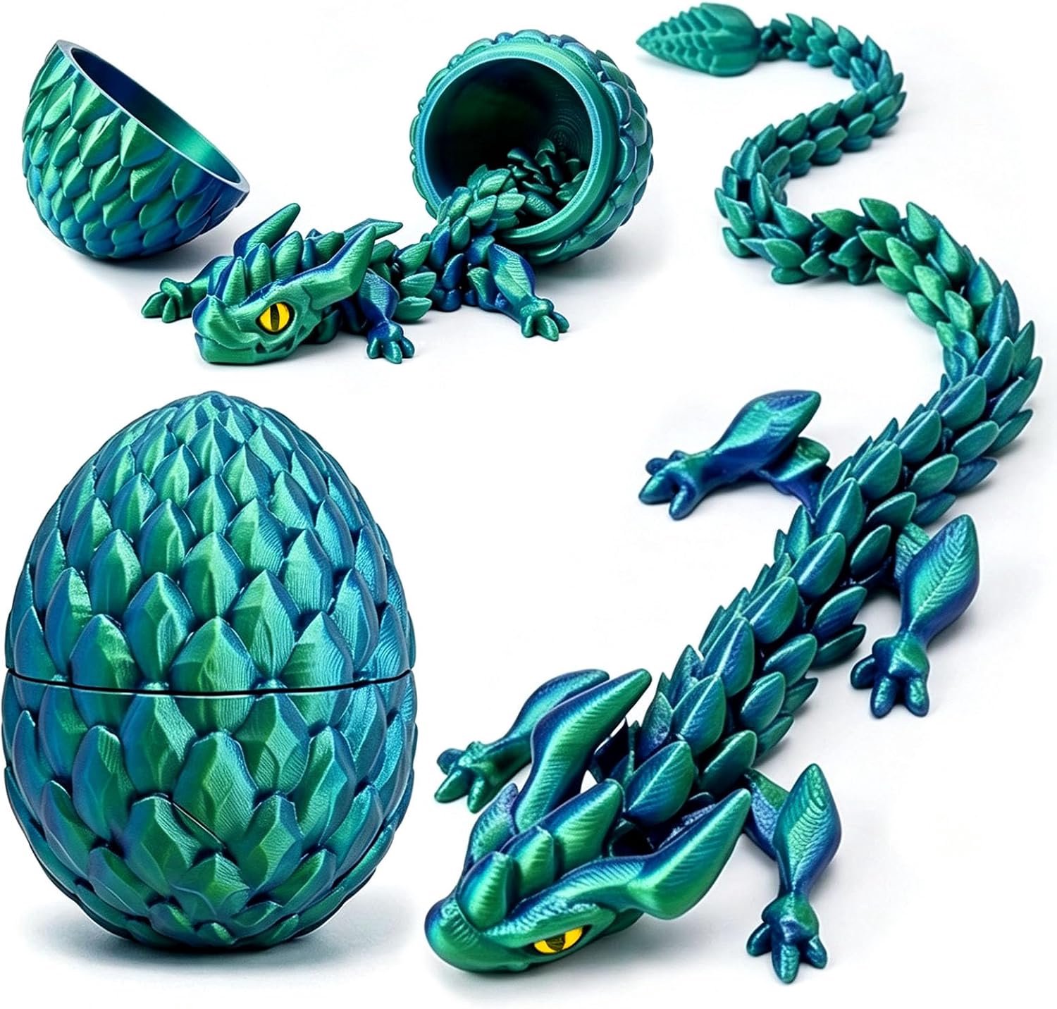 3D-bedrukt drakenei met draak, beweegbare gewrichten, draak (lasergroen)