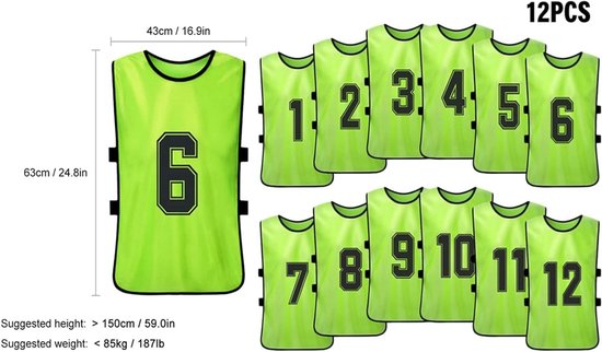 12 stuks, voetbalslabbetjes, voetbal hesjes, sneldrogende voetbalteamshirts jeugdsport scrimmage voetbalteamtraining genummerde slabbetjes oefensportvest, trainingsslabbetjes voor jongens en — afbeelding 4