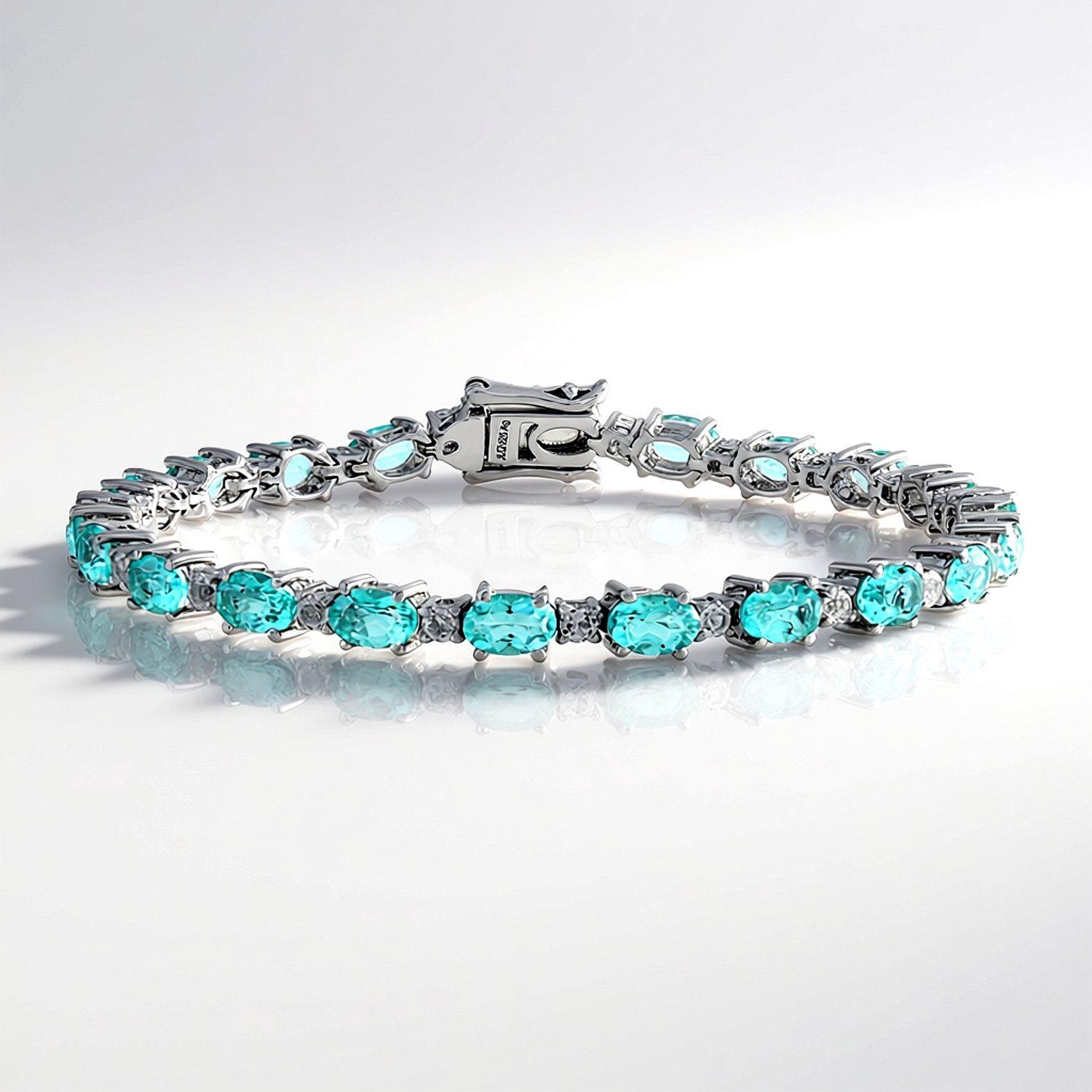 Cavill - Zilveren Armband - 925 Sterling Zilver Rhodium - Paraiba Kwarts 8.55 ct & Witte Topaas 1.47 ct - Elegante Ovale Braziliaanse Stijl