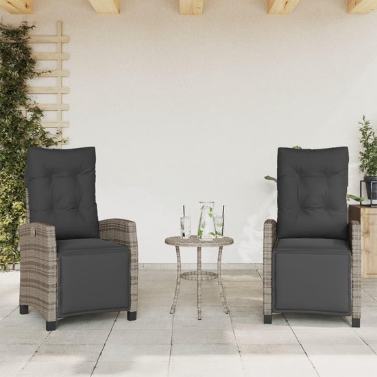 Poly rattan grijs met verstelbare rugleuning voor tuin of balkon Bistroset — afbeelding 2