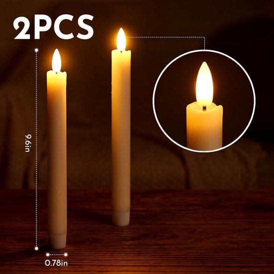 2 stuks led-staafkaarsen op batterijen, lange vlamloze tafelkaarsen, led-staafkaarsen, elektrische kunstkaarsen voor Halloween, Kerstmis, bruiloft, feesten (beige) — afbeelding 2