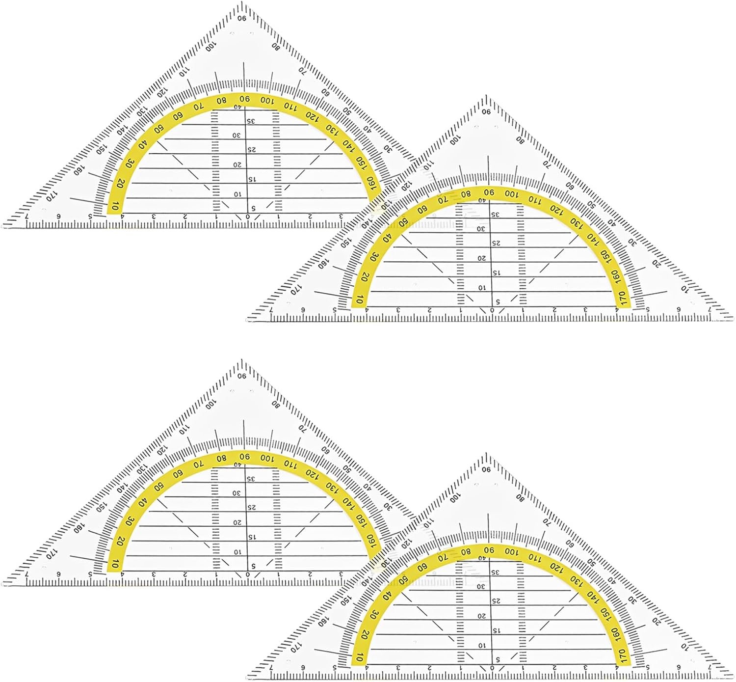Geometrische hoek, school, gradenboog, transparant, 4 stuks